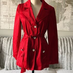 Dana‎ Buchman Red Trench Coat with Belt